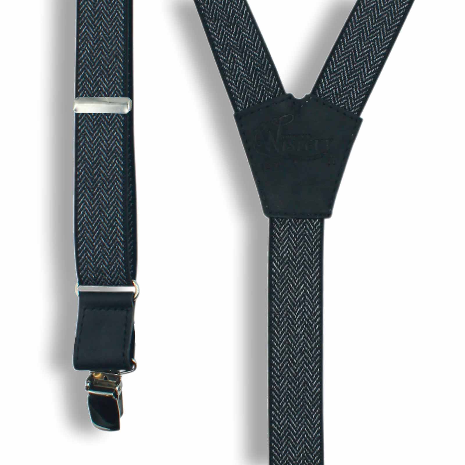The Herringbone Black Suspenders slim straps (1 inch/2.54 cm) - Wiseguy Suspenders
