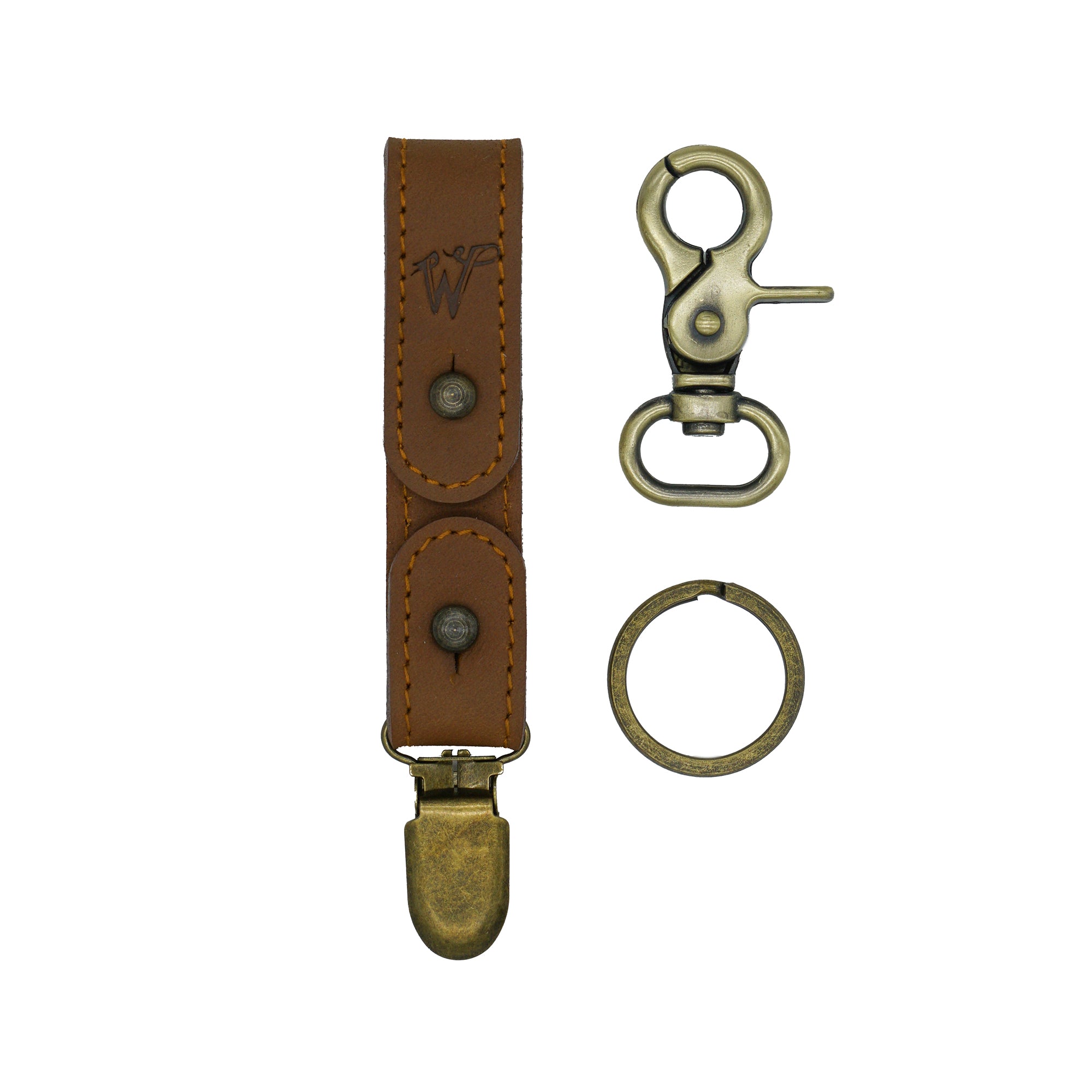 Keyring / Hat-holder Camel Brown Stitched Leather No. A8017