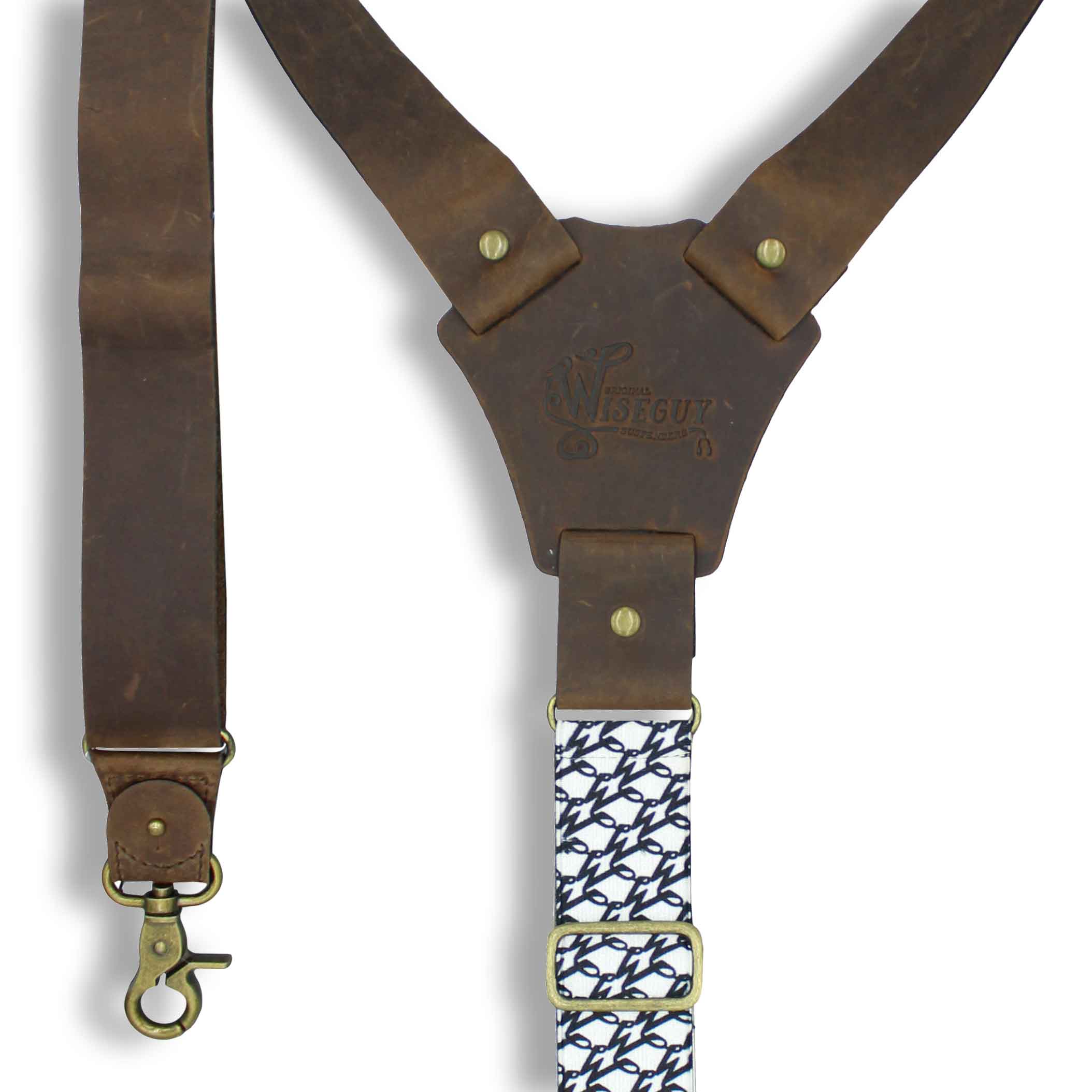 Billy the Kid Flex Brown Leather Suspenders with Elastic W Back Strap - Wiseguy Suspenders